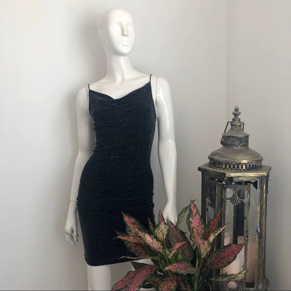 H&M Sparkle Cowl Neck Mini Dress